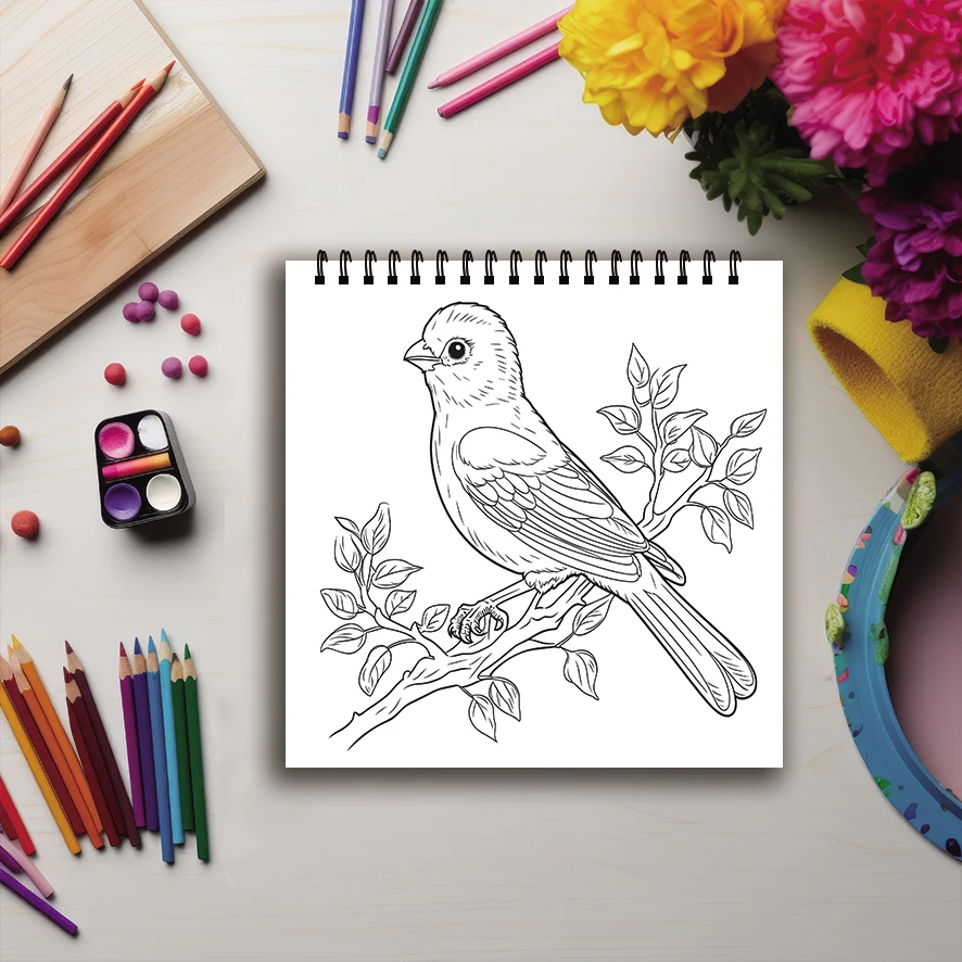 Coloring Book - 7.87x 7.87 inches 32 pages of cute bird coloring book - perfect gift for family or friends
