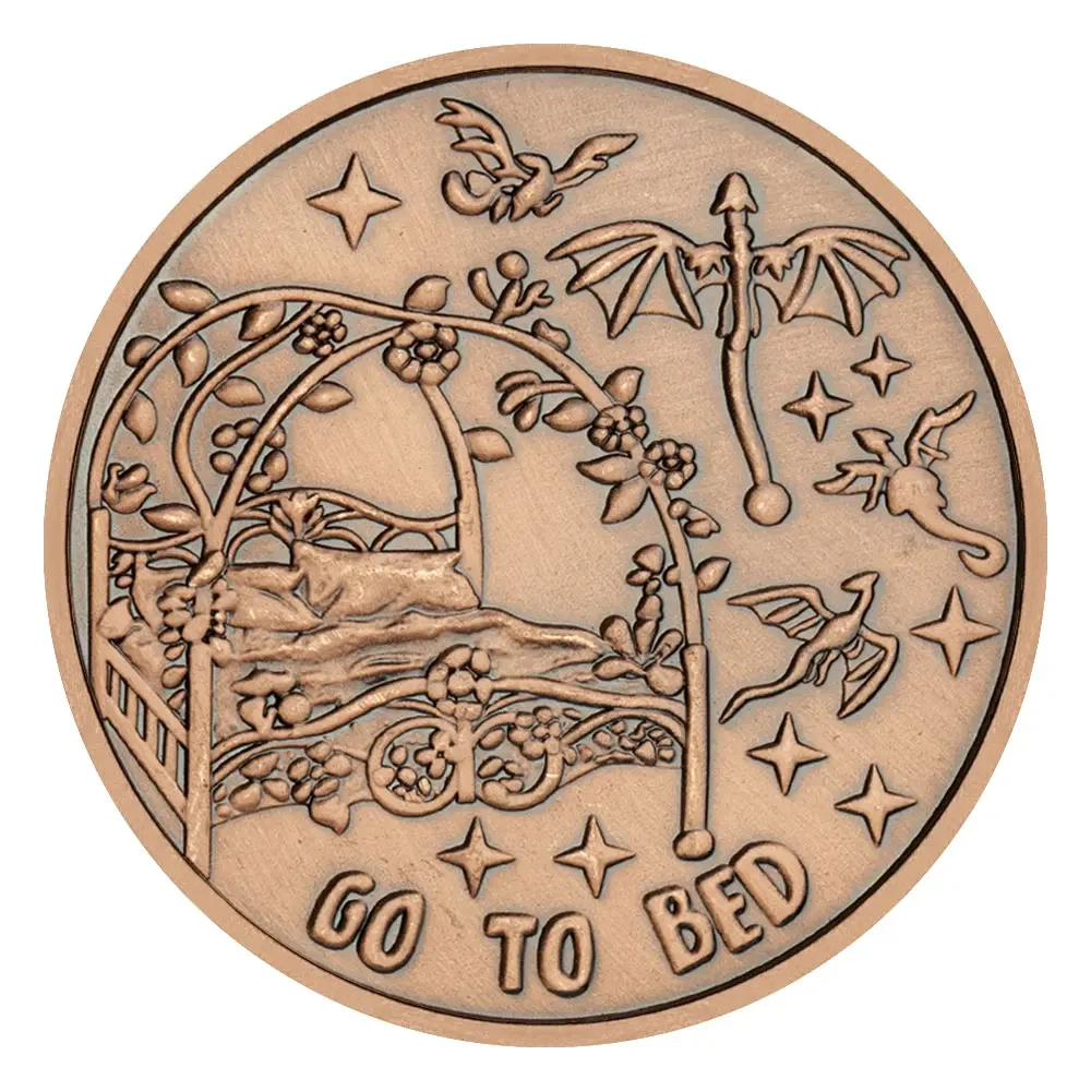 Antique Red Copper Plated Decision Coin Go To Bed or One More Chapter Lucky Badge Souvenir Coins