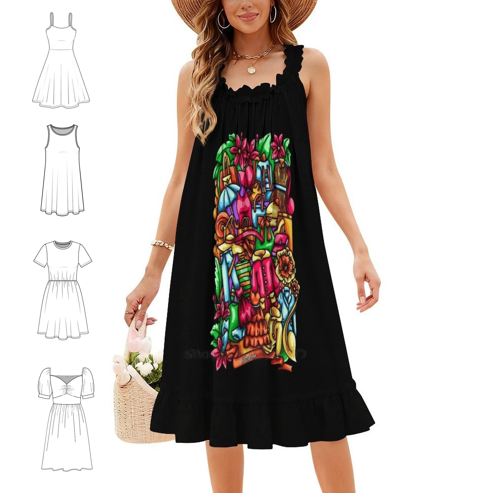 Women Fashion Vector - Modne ilustracje w stylu doodle, sukienka