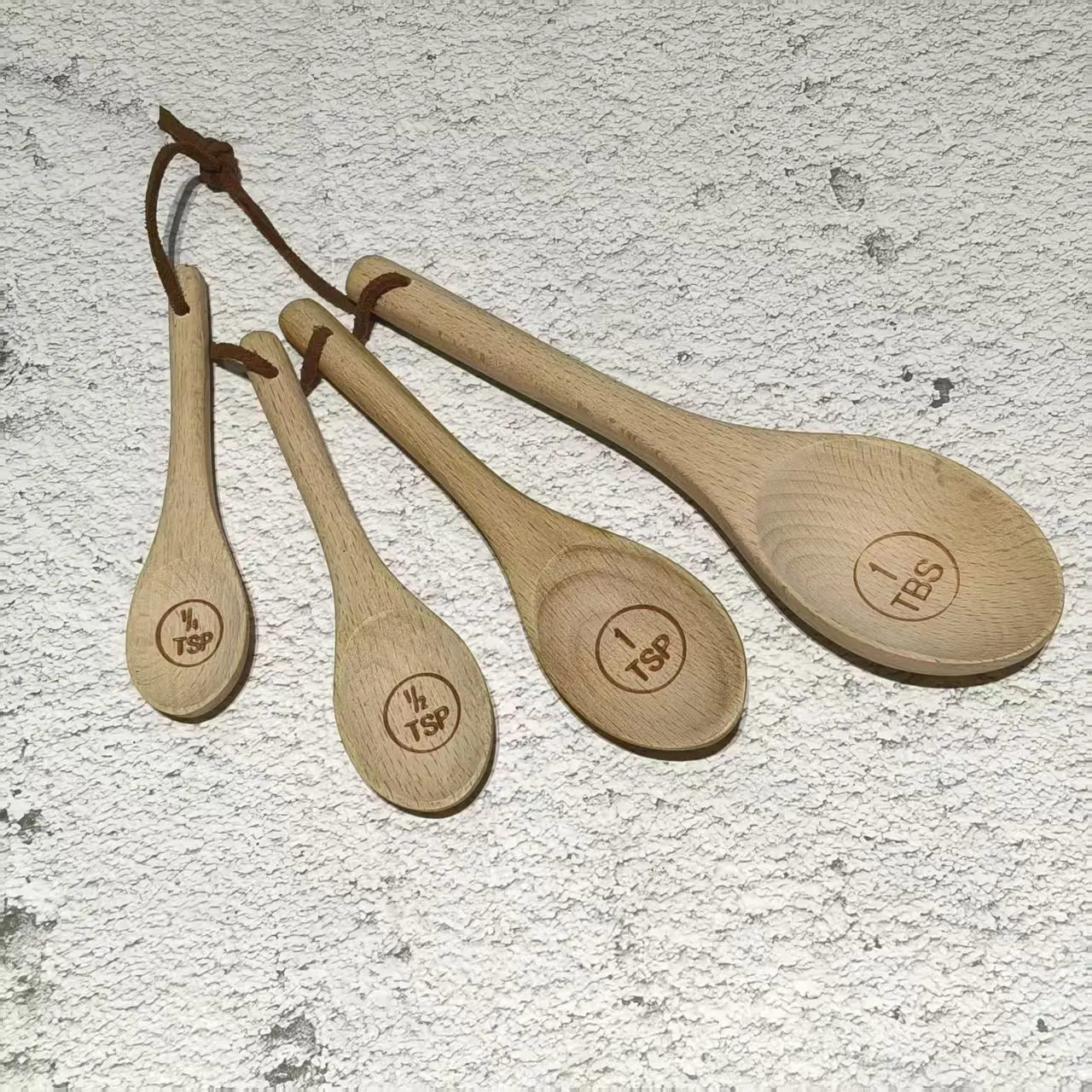 Kitchen Gadgets Wooden Measuring Spoon And Cup Set For Acacia Beech Wood 8-Piece With Engraved Markings Brown 13.5 X 8.5 X 6 Cm