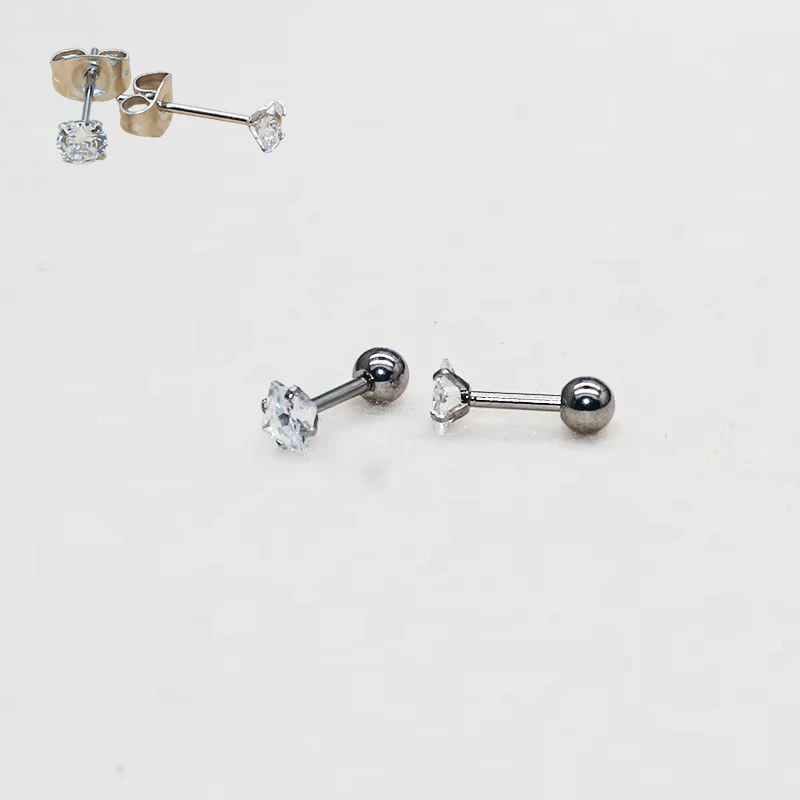 4mm Stainless Steel Hypoallergenic Minimalist Clean Zircon Square Stud Earrings Women's Luxe Jewelry Needle Design