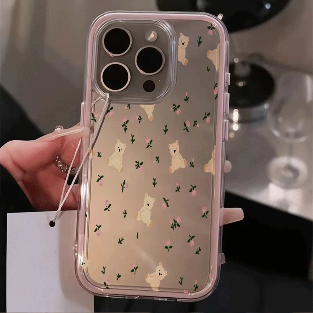 Cartoon Bear Flower Bumper INS TPU Phone Case For Samsung Galaxy S26 S25 S23 Ultra S22 Plus A57 A55 A54 A37 A36 A35 A15 Cover