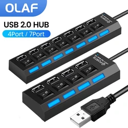 4/7 Ports Hub USB HUB 2.0 Power Adapter Multiple USB Splitter Expander with LED Switch for PC Accessories High Speed hub2.0 ﻿