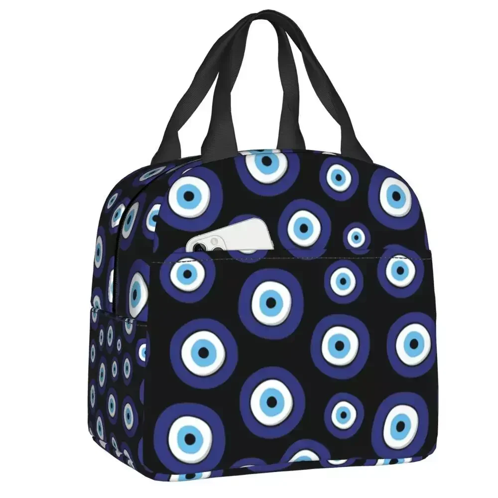 Custom Greek Evil Eye Pattern Lunch Bag Women Thermal Cooler Insulated Lunch Box for Adult Office Fruit Fresh Storage Bag