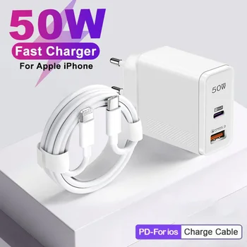 50W PD USB C Super szybka ładowarka do Apple iPhone 14 Pro Max 13 12 Mini 11 Kabel ładujący X XS XR 8 7 Plus Akcesoria ładujące