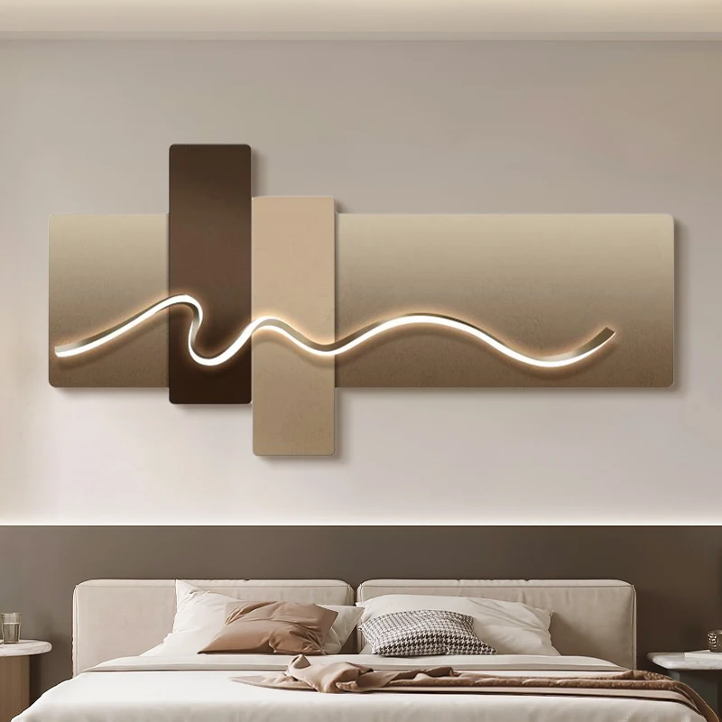 Main bedroom living room geometric office decor painting with lights luxury sofa TV background wall hanging picture bedroom beds