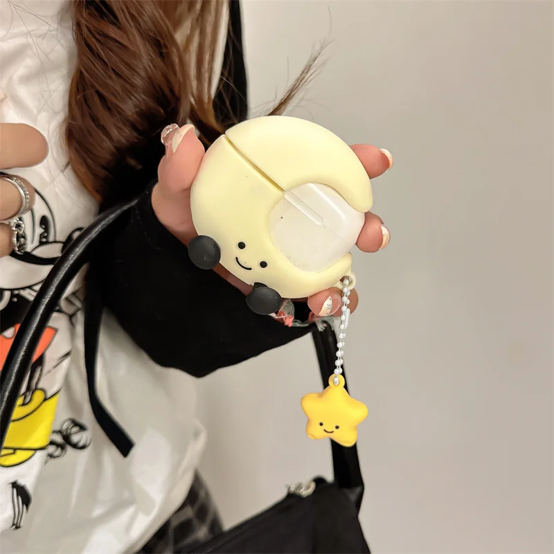 Cute yellow moon earphone protective case with star pendant for AirPods 1 2 3 Pro Pro2