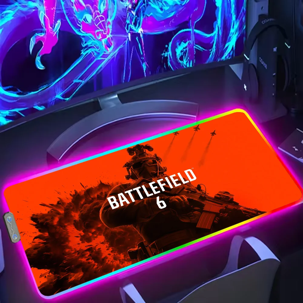 6 Mouse Pad Office Ahooting PC Home RGB LED Light Non-Slip Desk-Mat Battlefield USB Game Large Game Rubber Base Waterproof