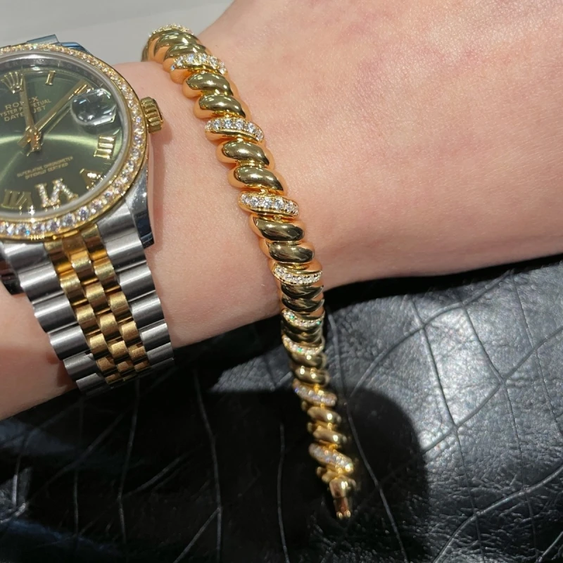 Bellux Cross border TK Popular Bracelet Vintage Italian S925 Silver Gold Plated Heavy duty Thread Diamond Bracelet