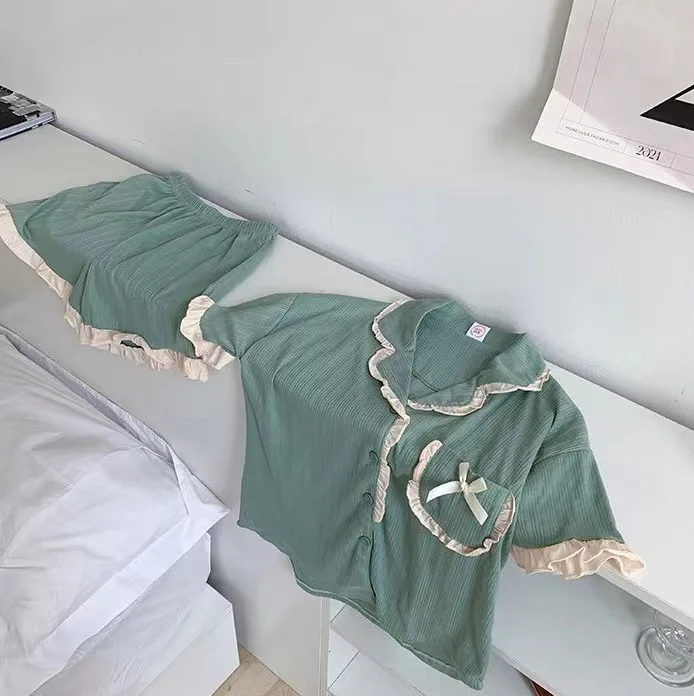 Women Summer Pajamas Set Short Sleeve Shorts Cute Sweet Homewear Outfit Sleepwear
