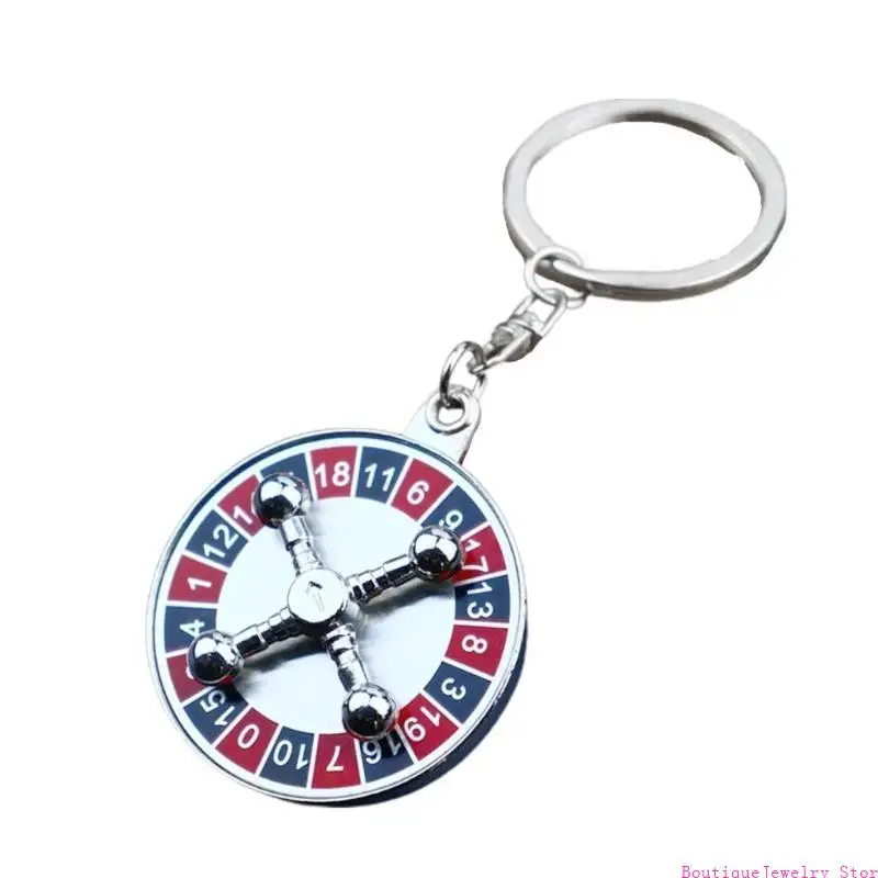 E1PE Lucky Wheel Keychain Alloy Spinning Keychain Durable Round Roulette Keyring Unique Interactive Holder Jewelry Gift