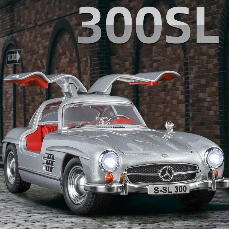 1:32 Benzs 300SL Alloy Car Model Diecasts Metal Classic Vehicles Car Model Simulation Sound Light Collection Childrens Toys Gift