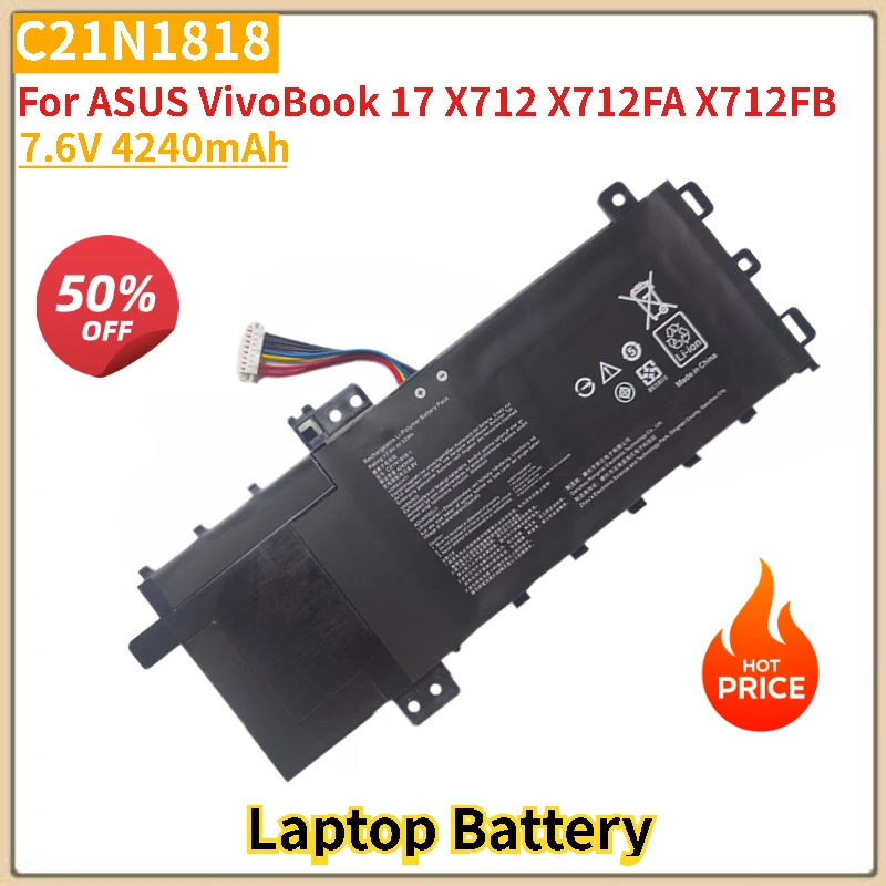 

C21N1818 Laptop Battery 7.6V 4240mAh For ASUS VivoBook 17 X712 X712FA X712FB C21N1818-1/2/3 Replacement Battery New High Quality