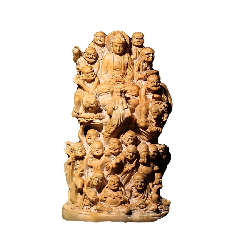 Natural Lobular Boxwood Solid Wood the Eighteen Disciples of the Buddha Decoration Carving Crafts Crafts Desktop Decoration