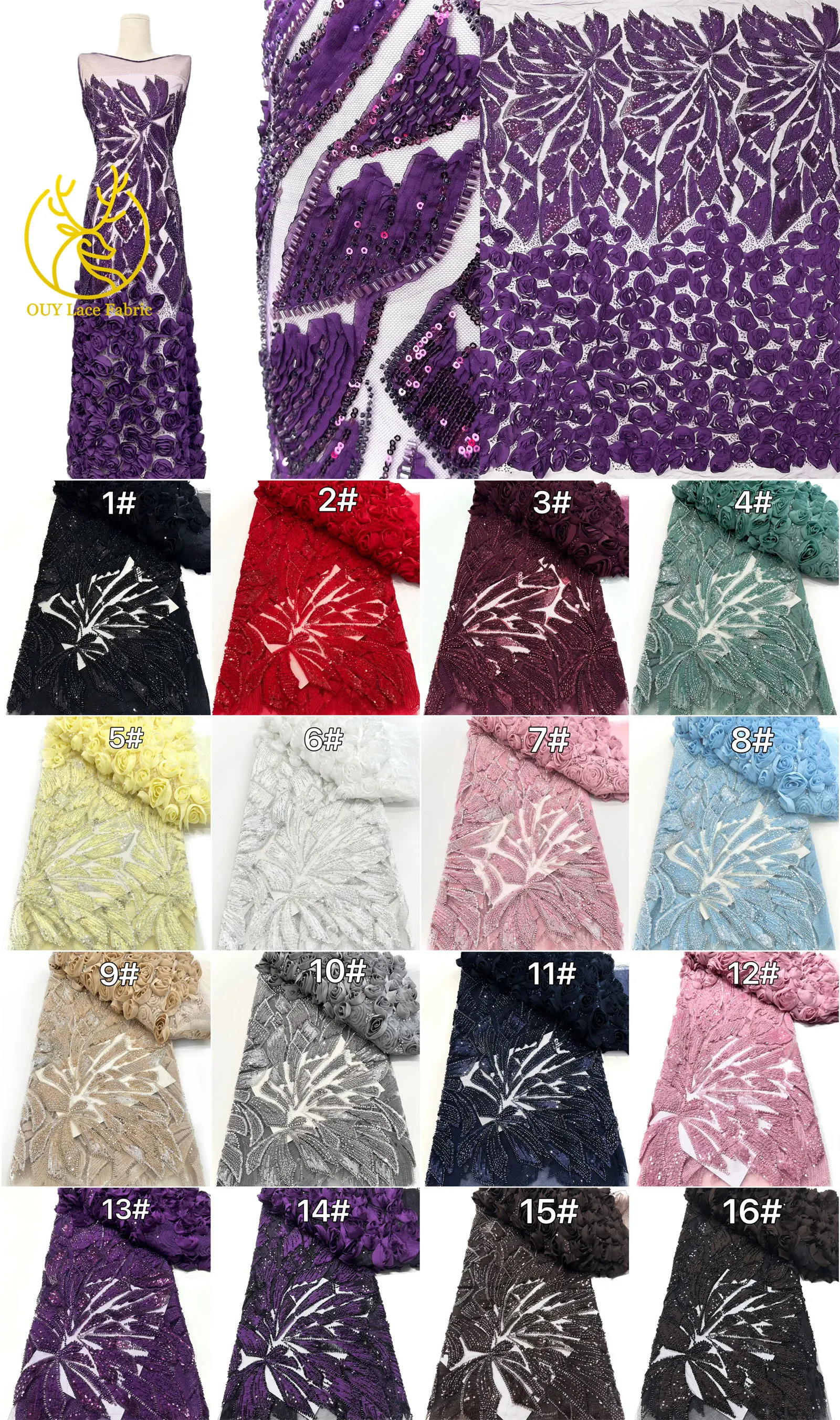 Rosa 3D Mode-Mesh-Tüll-Spitzenstoff 2026 Nigerianischer Perlen-Pailletten-Spitzenstoff für Damen Hochzeits- und Abendkleider zum Nähen 5 Yards – Detail 3