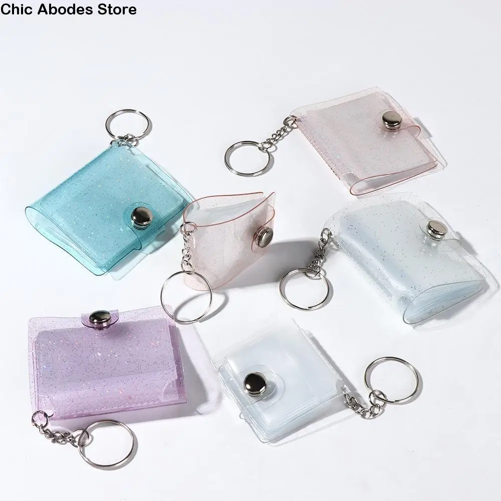 

Mini Photo Album Women 2 Inch Storage Photo Card Holder Portable Pocket PVC Album with Keychain Backpack Keyring