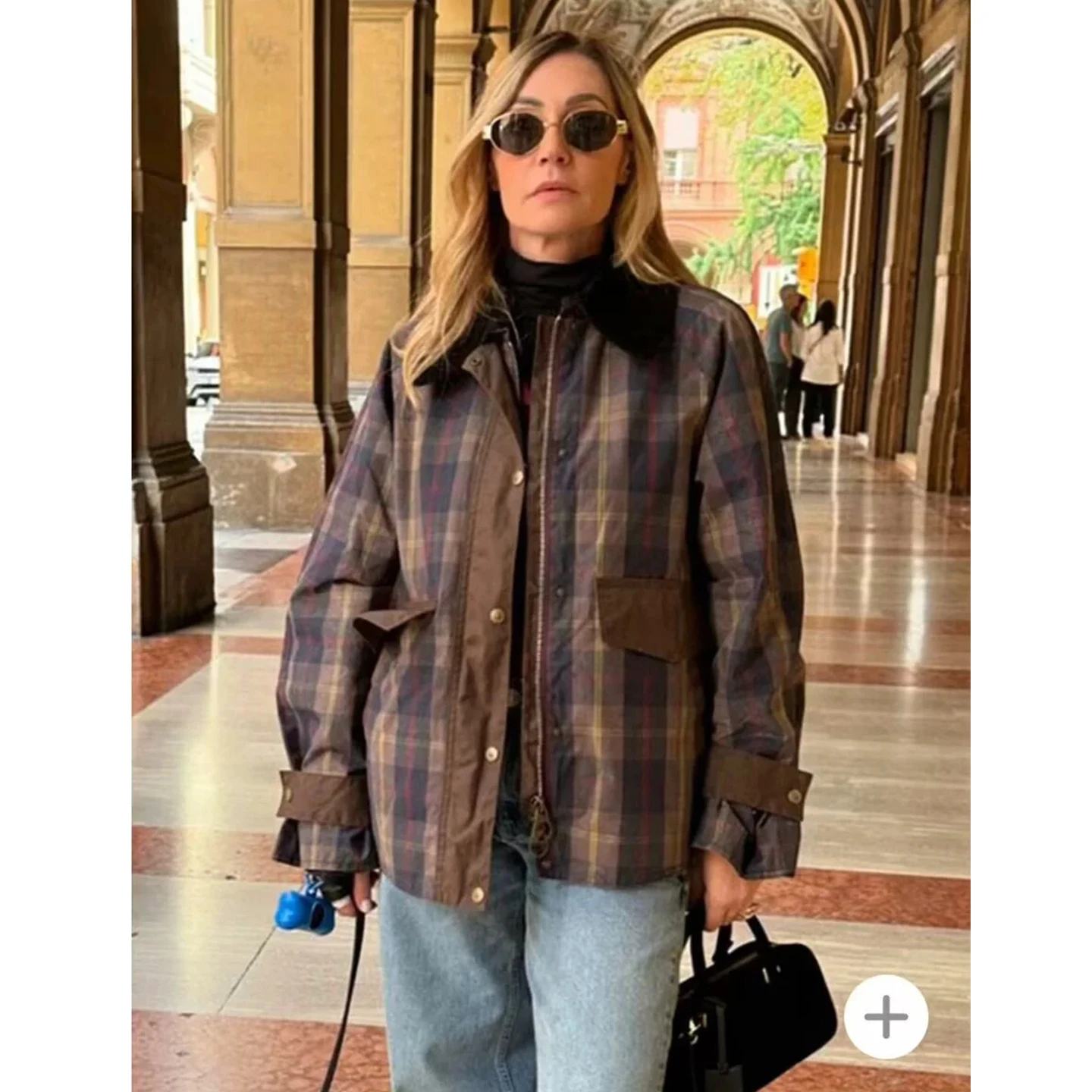 Invierno calle Sle Plaid cremallera larga Sve Stand Collar Color Blo Jaet mujer Faion prendas de vestir exteriores fibra de poliéster 00%