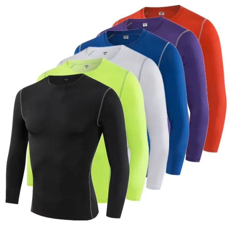 Long Sleeve Fitness Clothes Compression Shirt For Football Basketball Running Base Layer Quick Dry Sweat Absorbent Tight