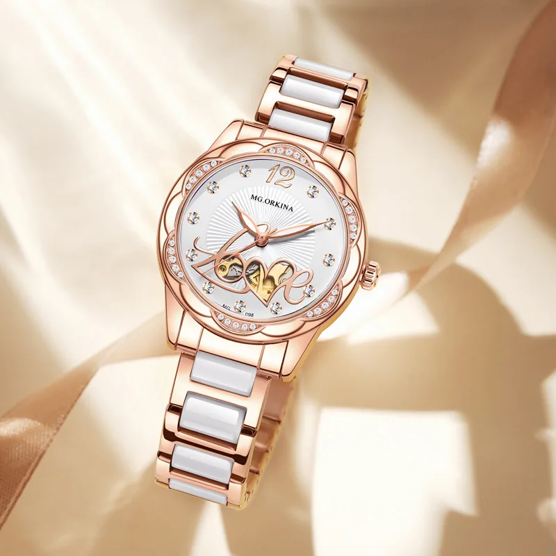 Nouvelle mode femmes montres mécaniques en acier inoxydable bracelet en céramique étanche luxe automatique squelette Montre femmes Montre Femme