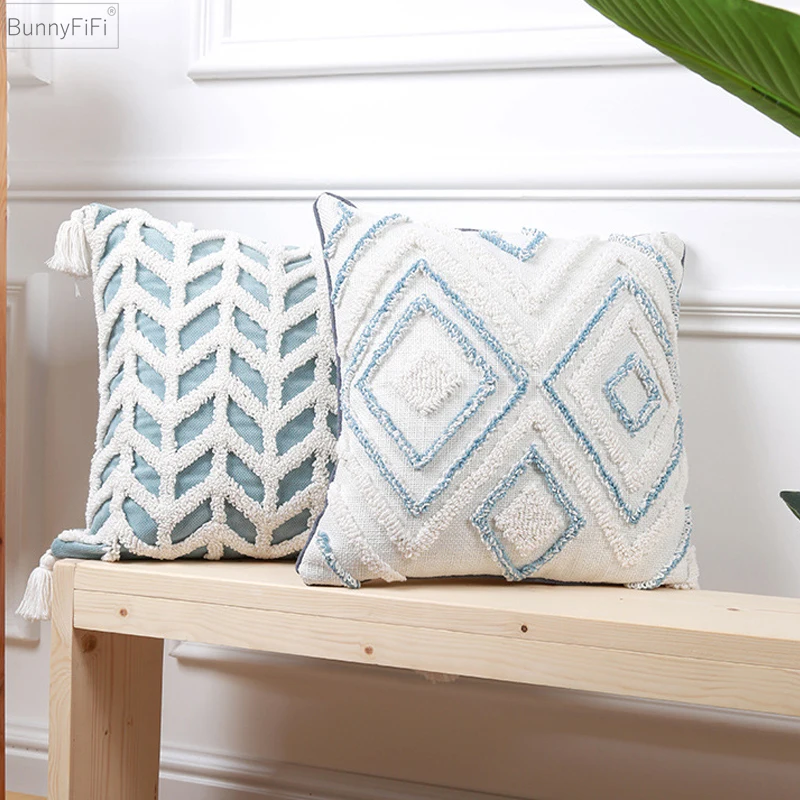

deocor cushion cover Light Home Blue Pillow Cover 45x45cm/30x50cm Tufted Diamond for Living room Bed Room Sofa Bed Chair Couch
