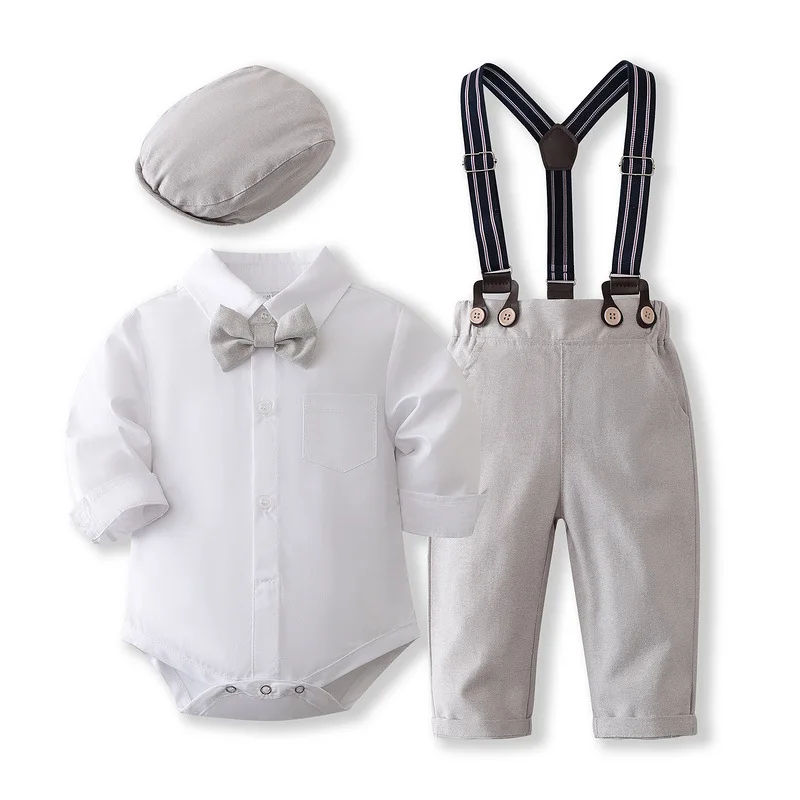 0-24 Months Newborn Baby Boy Gentlemen Clothes Set Bowtie Short Sleeve Cotton Romper + Suspender Pant Summer 2PCS Outfit