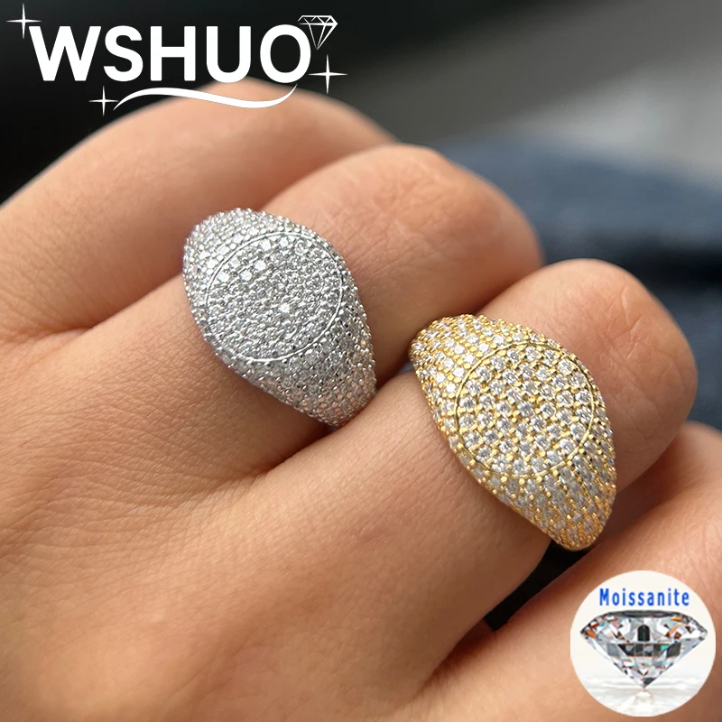 

1.2mm Full Moissanite Rings S925 Pure Silver Plated 18k Gold Shiny Ring for Woman Men Simple Unique Fine Jewelry Hiphop Party
