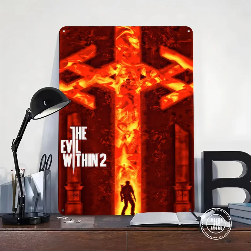 The Evil Within 2 Game Tin Plaque Poster Customized Wall Art Retro Vintage Metal Signs for Gamer Modern Home Decoration Luxury