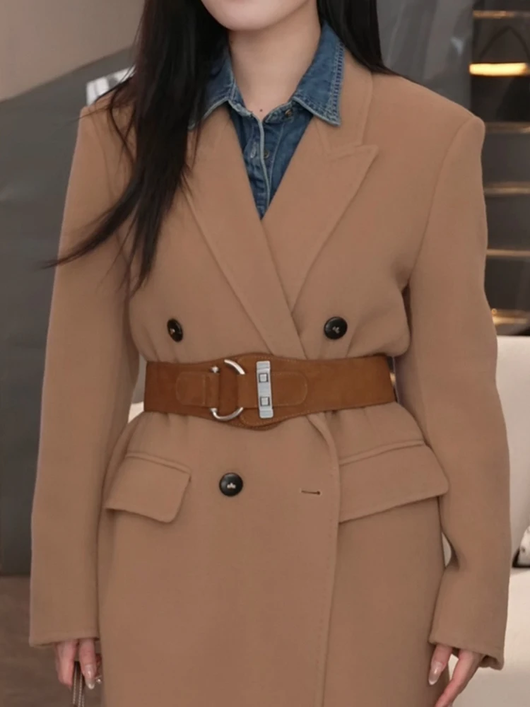 Nuevo Cinturón Ancho Clásico 2026 para Mujer, de Cuero de Ante Vintage con Hebilla Plateada de Moda, Cinturón de Cintura Alta para Vestido o Abrigo