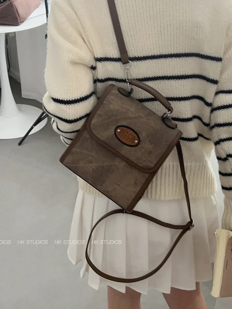 Suede Retro Shoulder Bag Female 2024 New Niche Portable Commuter Bags Fashion Trend Schoolbag Simple Leisure Cowhide Backpack