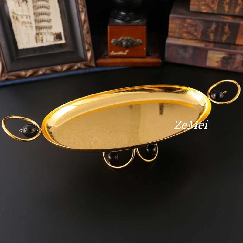 European-Style Vintage Oval Cake Plate,Carving Flower Home Portable Metal Fruit Tray,34 cm Food Storage Plate Wedding Decoration view 5