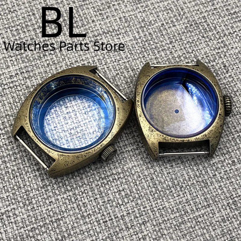 

BLIGER 36MM/39MM Brushed PVD Bronze Watch Case AR Blue Domed Glass Big/Small Crown Fit NH34 NH35 NH36 ETA2824 PT5000 Movement