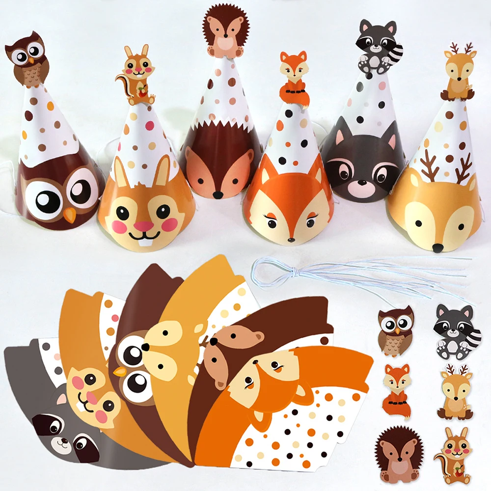 6/24PCS Wald tier dschungel party Schöne cartoon Dschungel Kegel Hüte dekoration hut Gummiband für Kinder Geburtstag party Liefert – Detail 4