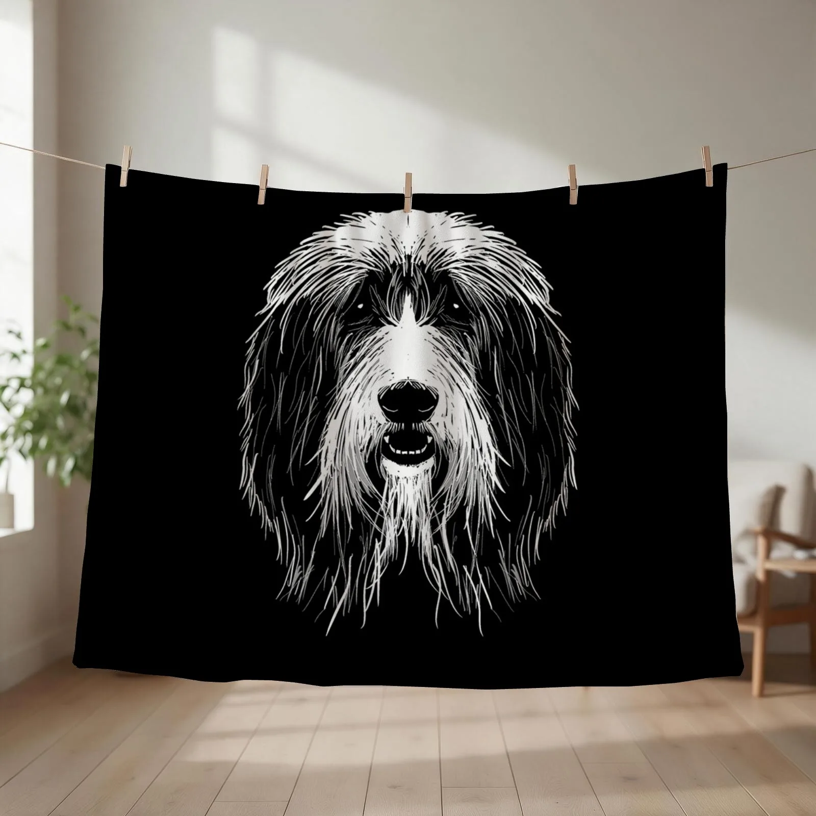Bearded Collie Throw Blanket for sofa Personalized Gift Soft Big Furry Blankets