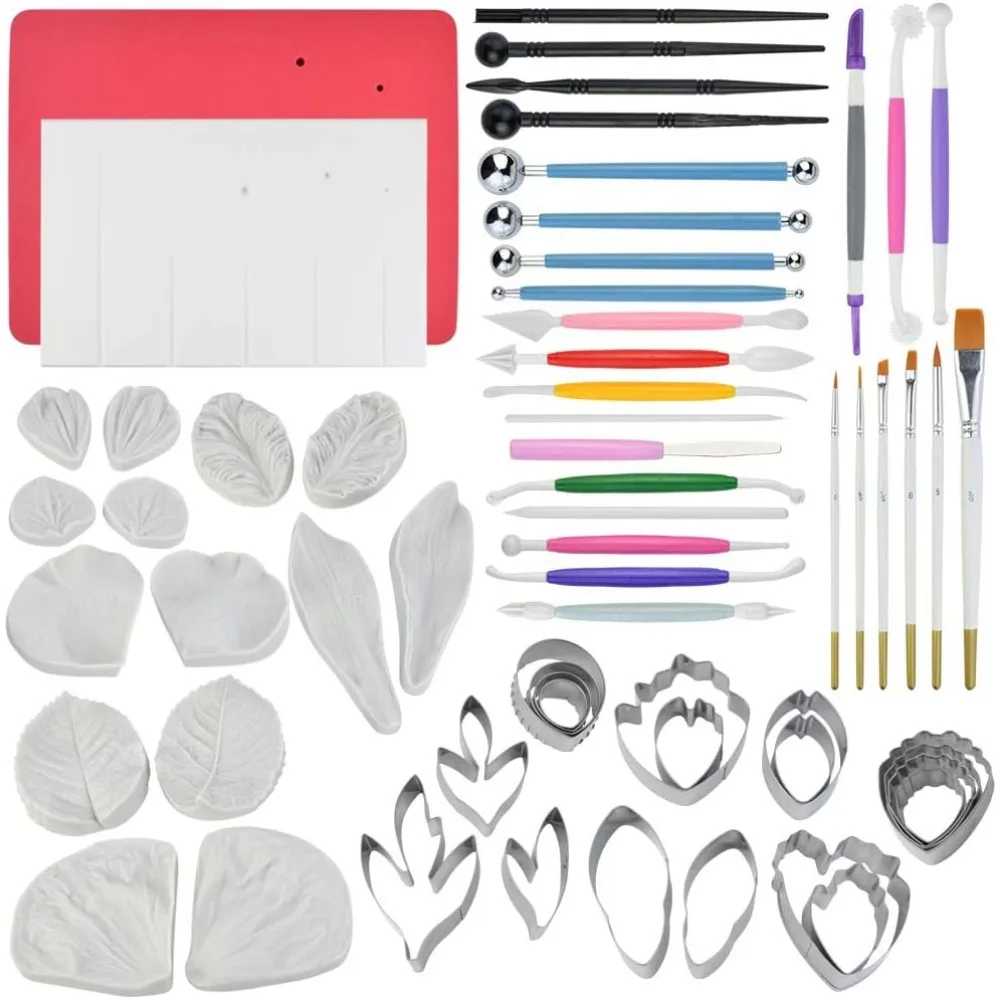 

62pcs Stainless Steel Fondant Tool Kit with Silicone Molds for Cake Decoration and DIY Crafts