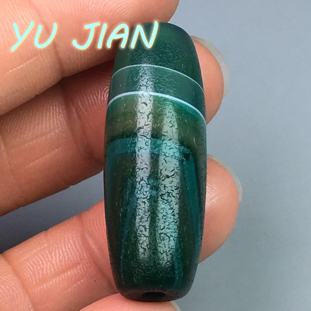 Newest Natural Silk-Wrapped Old Green Pattern Agate Fine High-end Pendant Scarce Dzi Beads Jade Necklace Chain Exquisite Jewelry