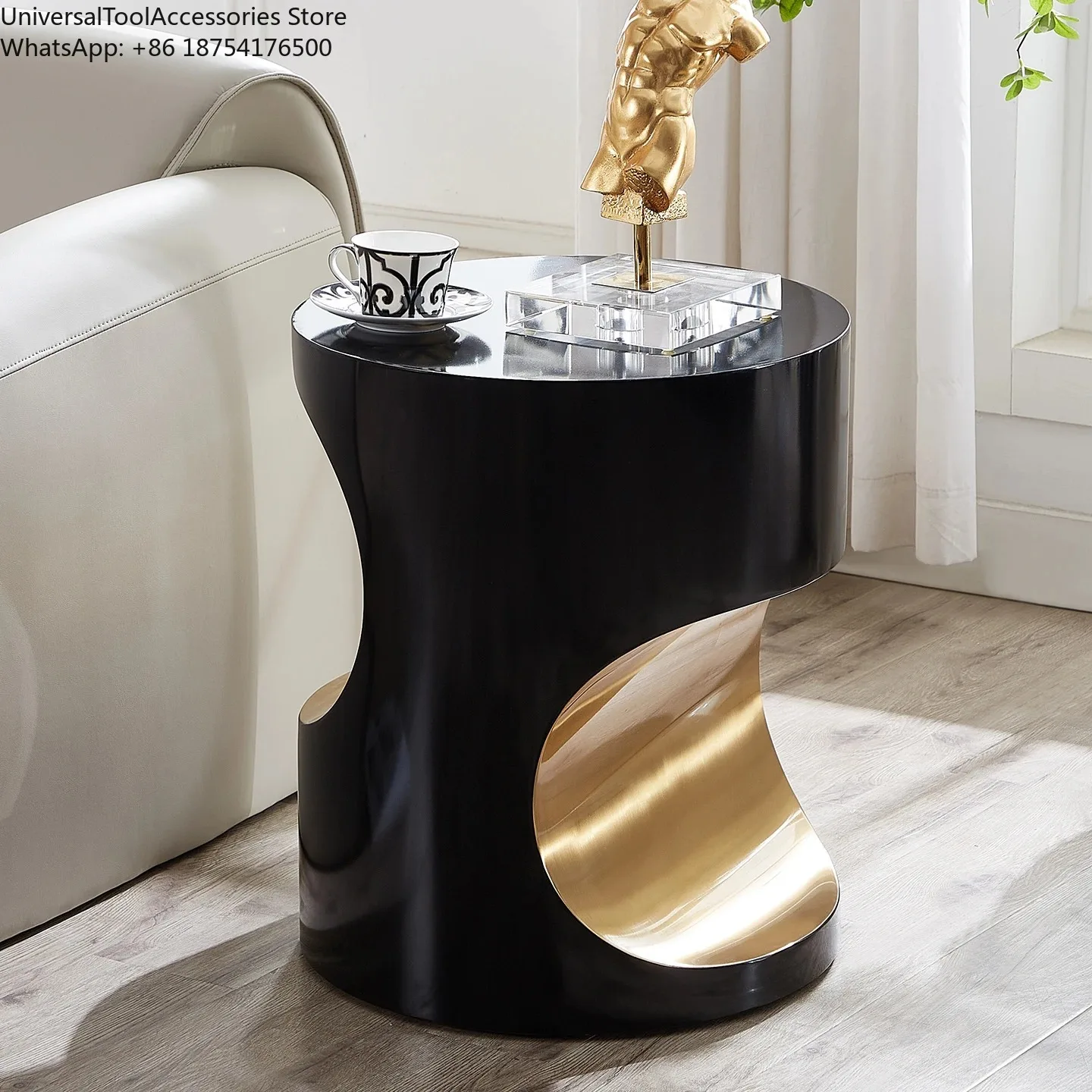 metal corner table Italian stainless steel edge table creative special-shaped two-color small round table designer