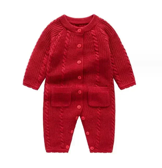 

2024 New Fashion Newborn Boys Girl Clothes Red New Born Boy Baby Bodysuit Clothes Winter Jumpsuit and Hat