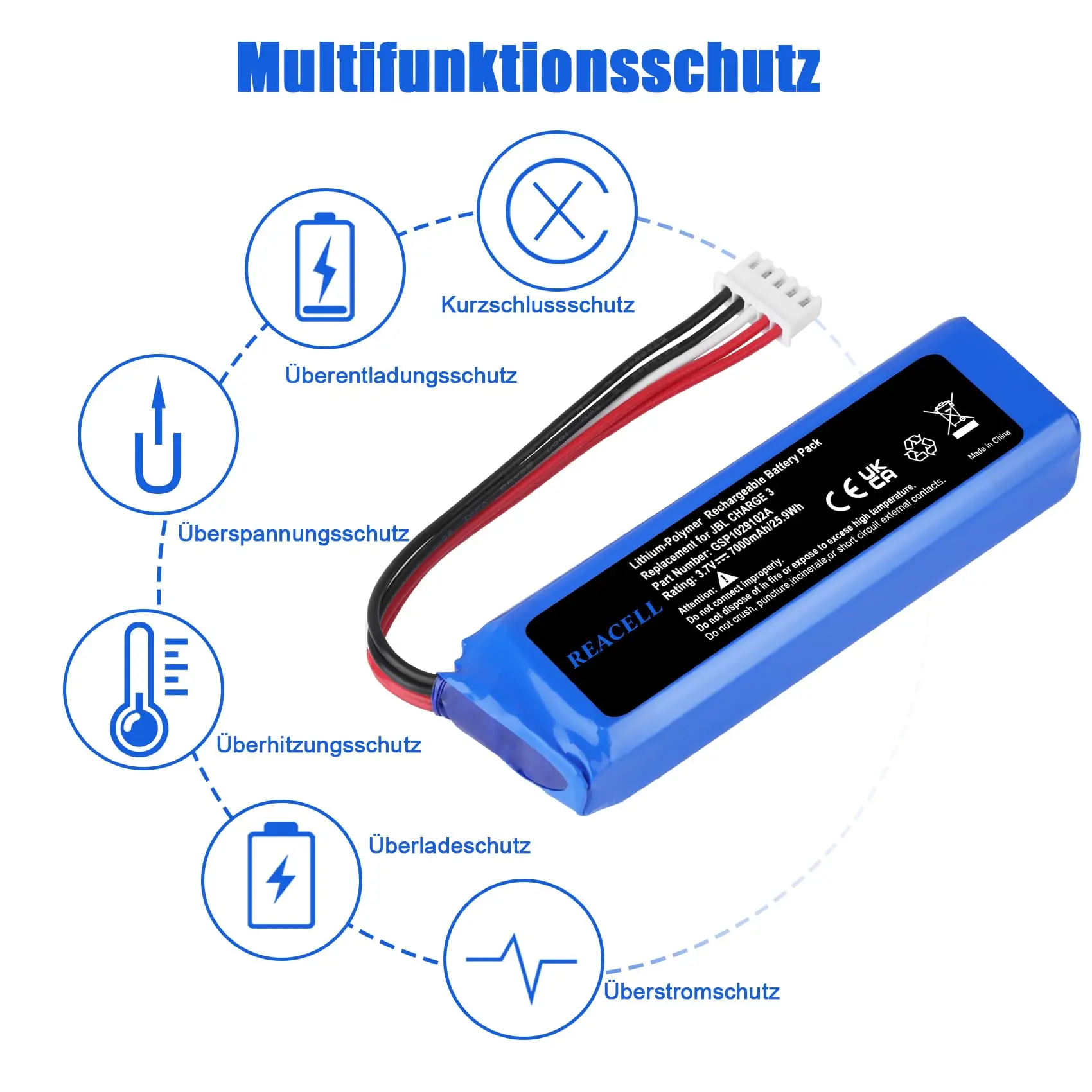 ريسل بطارية 7000 مللي أمبير GSP 1029102 بطارية A لـ JBL Charge 3 3.7 فولت بطارية قابلة للشحن لمكبر صوت بلوتوث JBL Charge 3