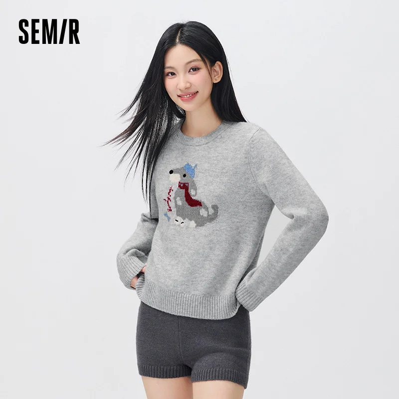 Women's Knit Sweater - Winter Jacquard Pet Graphic Crew Neck Casual