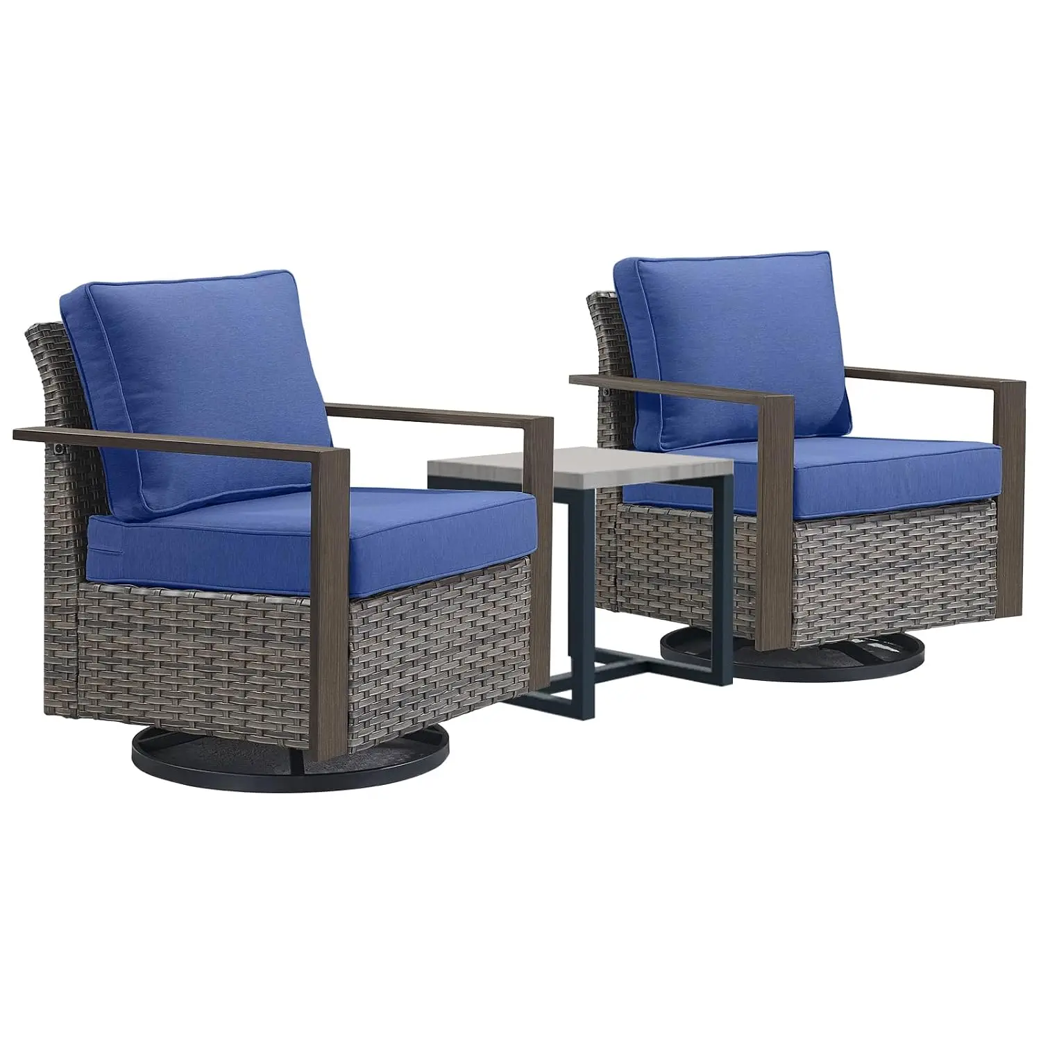 3-Piece Grey Outdoor Wicker Swivel Rocker Patio Chairs & Table, Customized