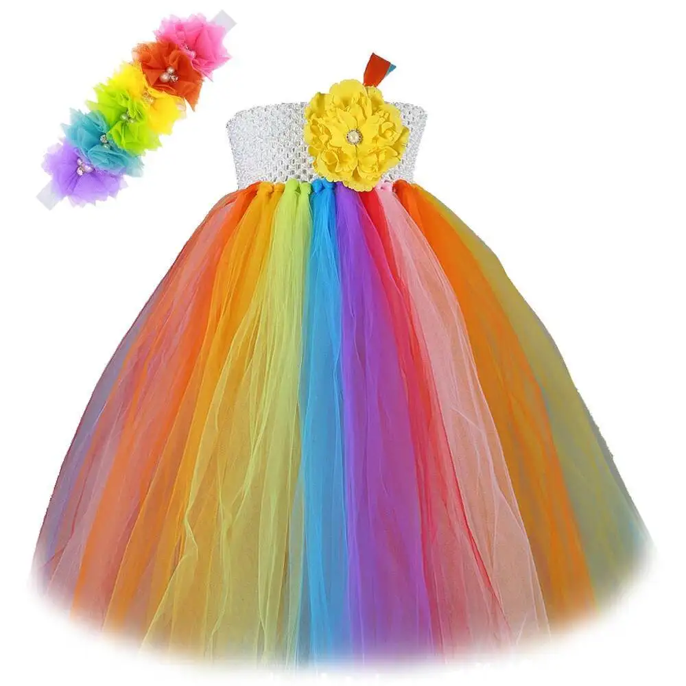 Rainbow Flower Girl Dresses for Wedding Party Kids Full Length Candy Costumes Christmas Long Outfit Fairy Princess Ball Gown