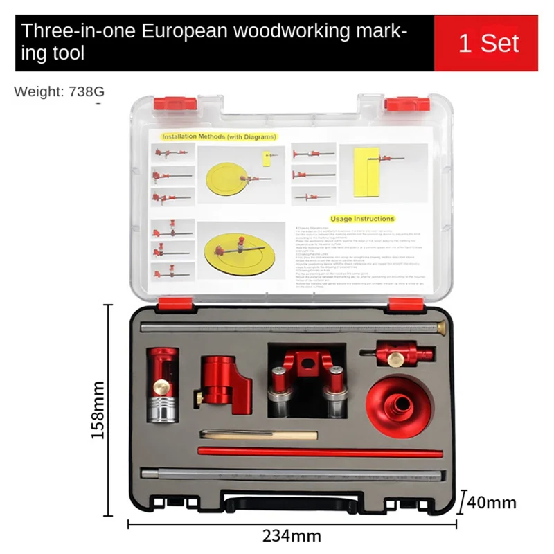 M12K-Precision Linear Arc Wheel Marking Gauge Center Finder Ruler Compass Dual-Purpose Scriber Woodworking Tool