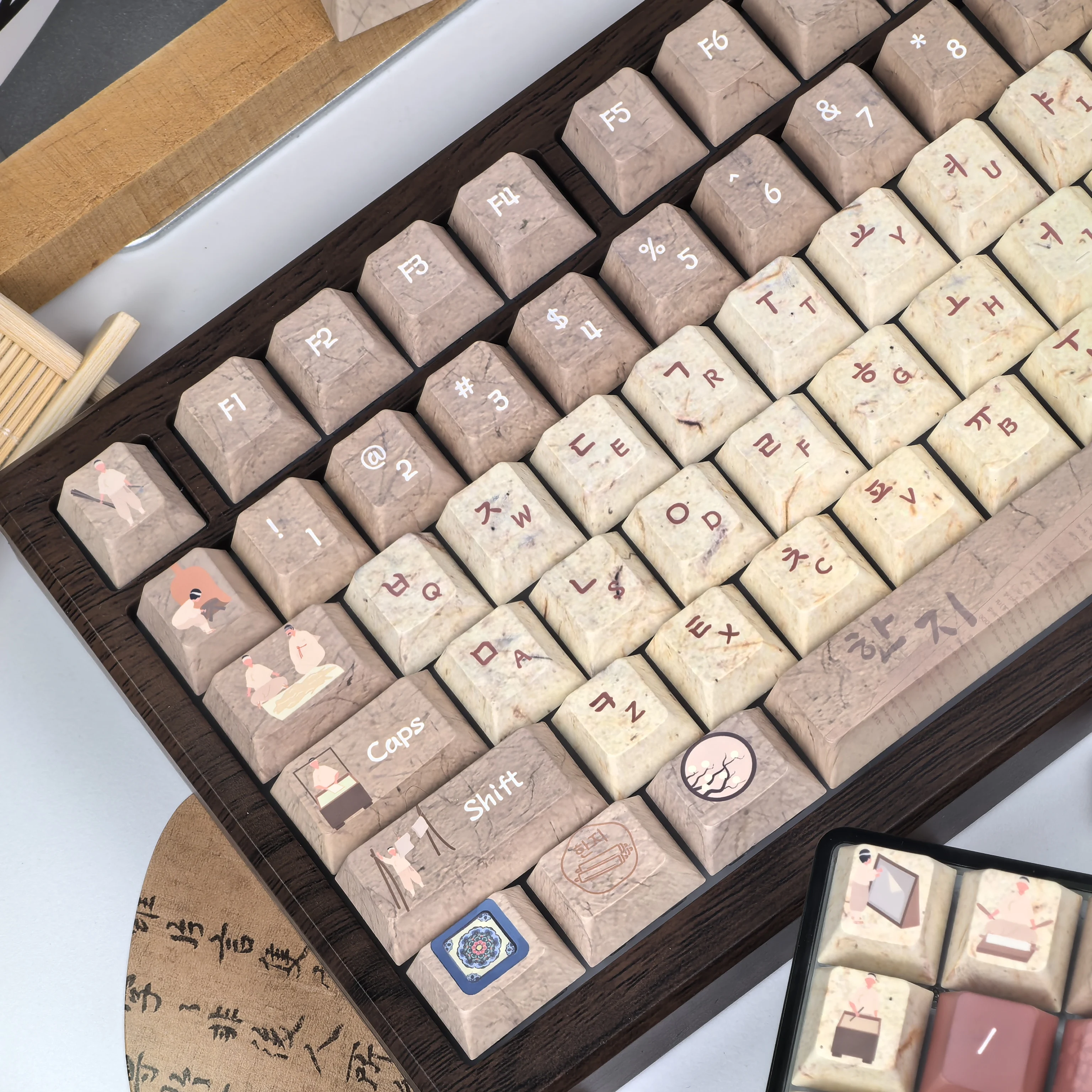 Keycaps Korean Hanji Theme Korean Ancient Culture Style Aulaf75/F87/F75Pro Keyboard Customized Keycaps Brown-Red