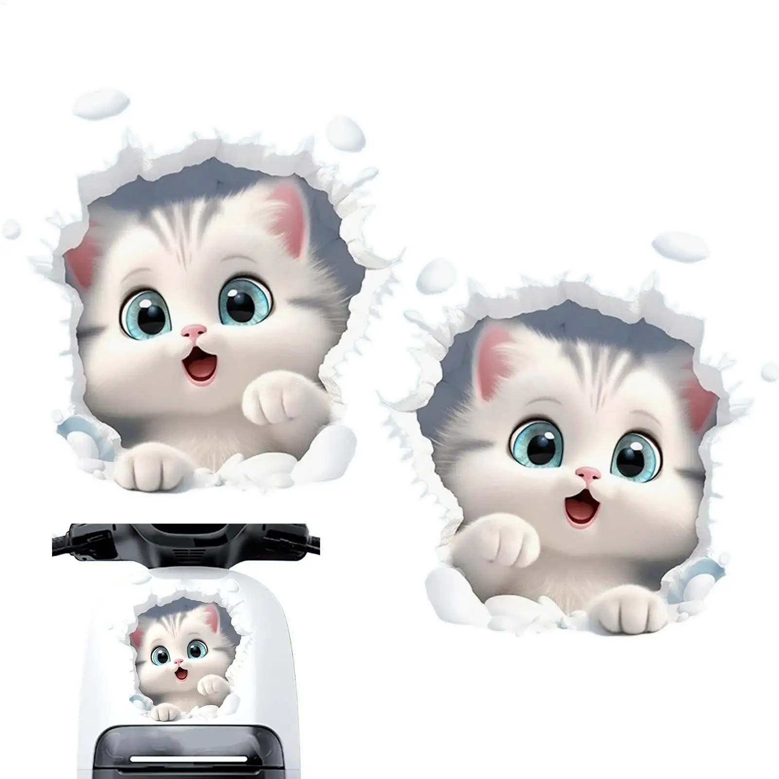 2PCS 3D Cat Car Stickers Waterproof Funny Bumper Decals for Automotive Vehicle Window, Home Laptop RV Truck Wall Mirror Decor