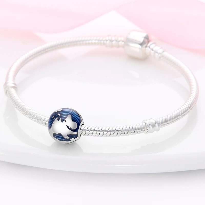 2024 Hot Sale Exquisite Blue Earth Clip Charm Beads Fits Pandora Bracelet For Women 925 Silver Pendant Beads  DIY Jewelry Gift