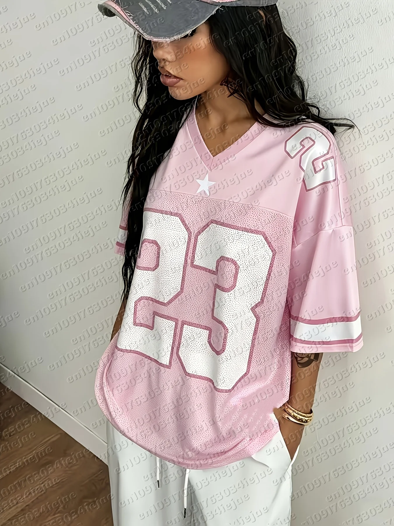 Damen-Sporttrikot für Kinder, kurzärmeliges T-Shirt mit V-Ausschnitt und Nummern-Print, atmungsaktiv, Damen-Kurzarmshirt – Detail 7