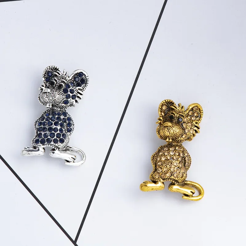 New Vintage Zodiac Mouse Brooch Rhinestone Animal Lapel Pin Men's Suit Badge Scarf Buckle Clothing Party Women Accessories