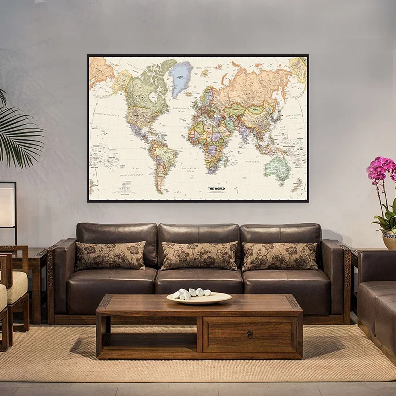 Vintage Wall โปสเตอร์ World แผนที่ไม่ทอพับรายละเอียดแผนที่ Art ไม่ทอภาพวาดโรงเรียนสํานักงานตกแต่งบ้าน 225*150 ซม.
