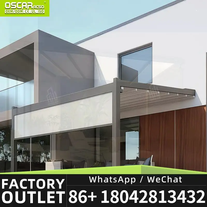 Pérgola Eléctrica para Piscina con Diseños Modernos 3x3 3x4 3x5 3x6 4x3 4x4 4x6 6x3 6x4, Techo Retráctil con Protección Solar Lateral