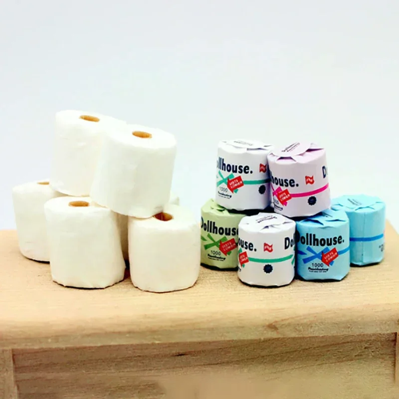 Mini rollo de papel higiénico en miniatura para casa de muñecas, modelo de papel higiénico rasgable para decoración de casa de muñecas, juguetes para juego de imitación, regalo, 1/12